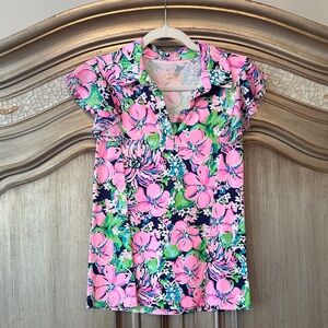 Lilly Pulitzer Vibrant Pink and Green Floral Blouse